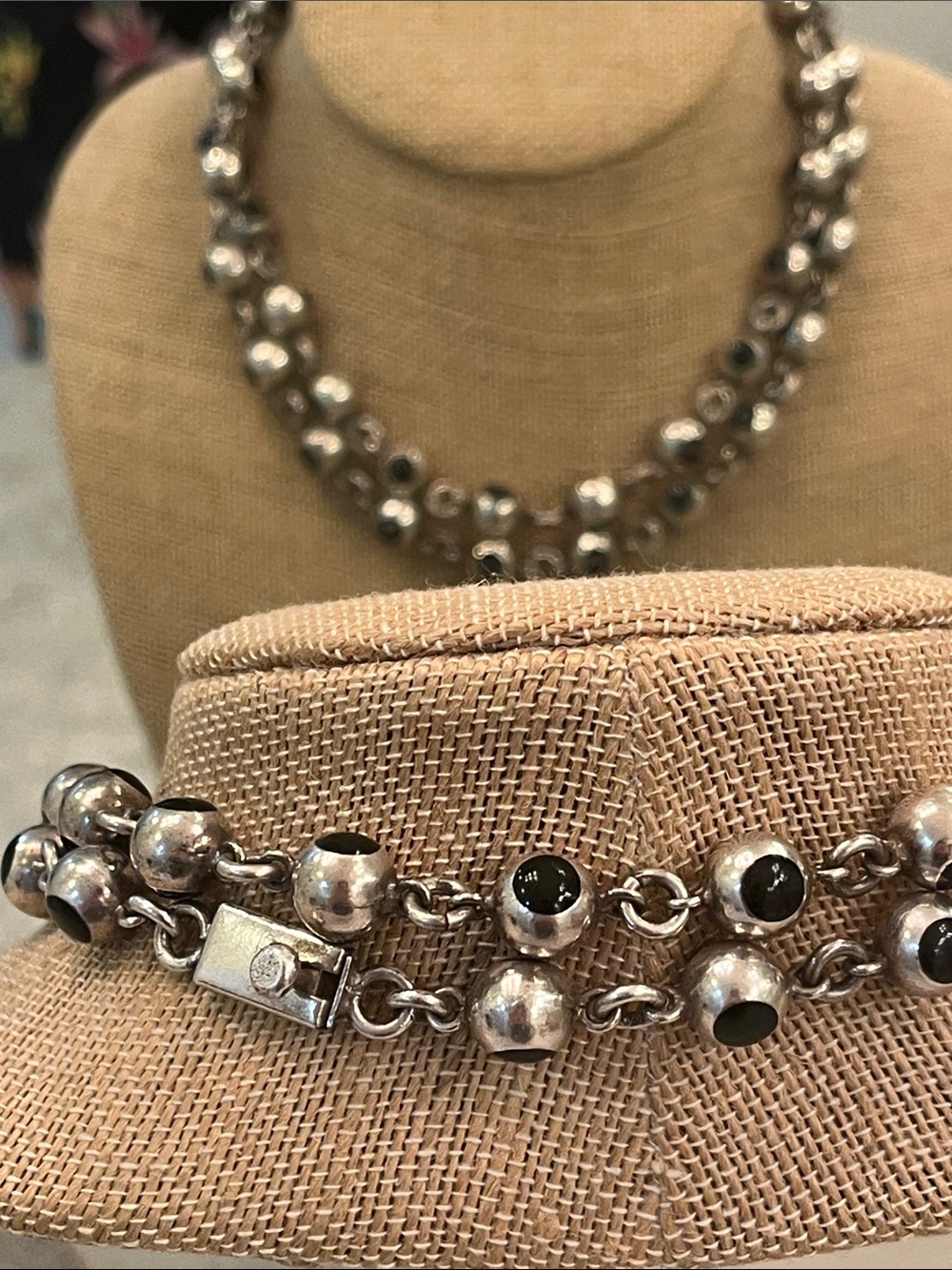 Mexico .925 TD-69 silversmith  Necklace with Black Onyx both sides  93.7g